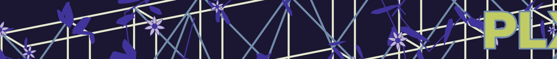 A close view of the wristband lattice: violet leaves and pale six-petalled flowers threaded through crossing struts.
