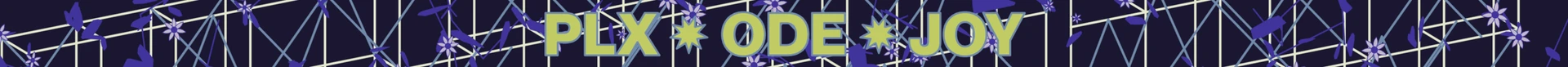 The ODE JOY two-night wristband: violet flowers climbing a pale lattice on navy, with PLX ODE JOY set in lime across the middle.