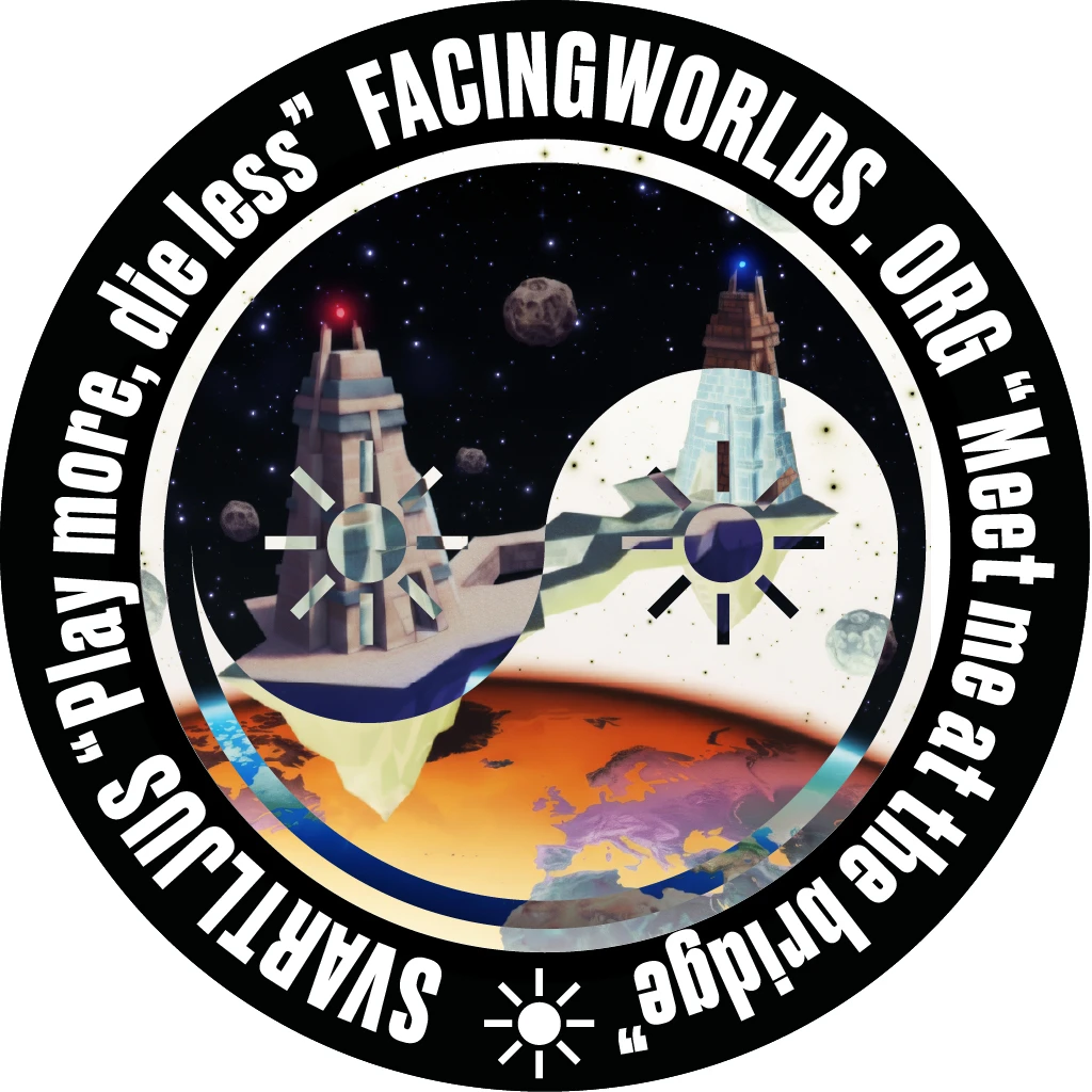The full circular Facing Worlds image-tracking marker, built from the opposing towers and two sun symbols.